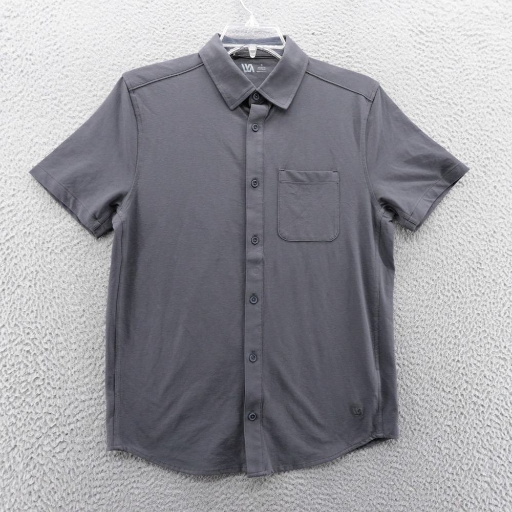 VRST Mens Refined Knit Button Down Shirt Graphic Charcoal Short Sleeve Small NEW